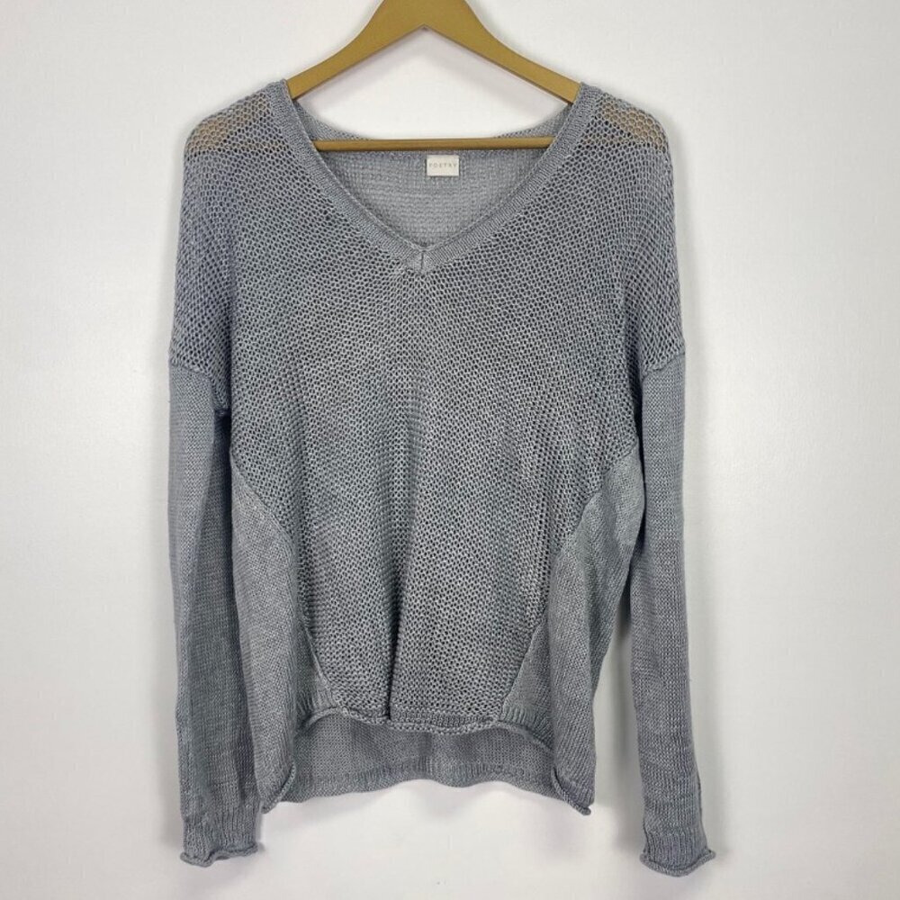 Poetry 100% Linen Gray V Neck Beach Sweater - Picture 1 of 12